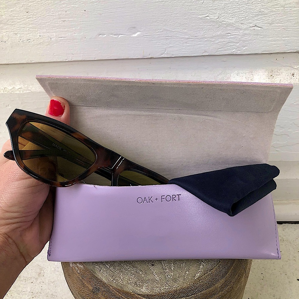 Oak + Fort Tortoise Shell Sunglasses with Purple Case and Cleaning Cloth